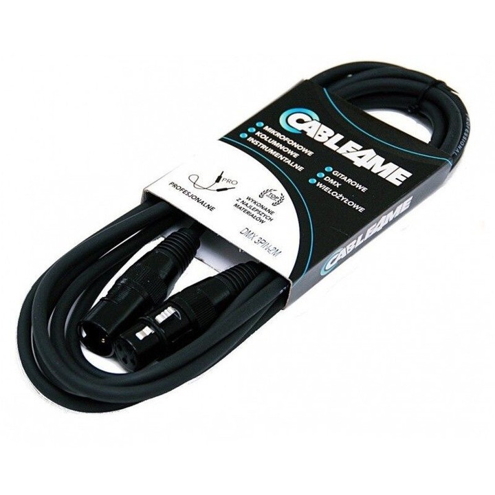 DMX кабел за осветление 3-пинов, 15м, метал, медна сърцевина, черен