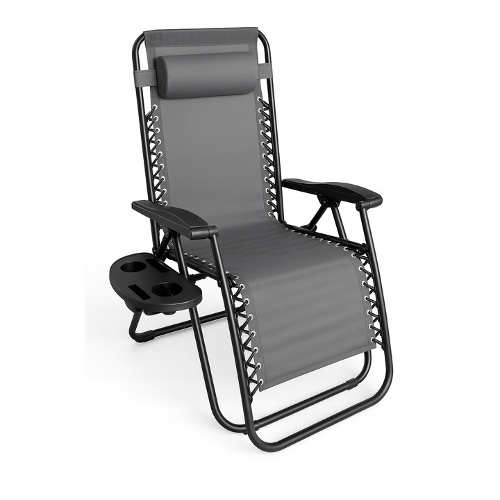 Fotoliu pliabil Home Select cu suport pentru bauturi, 172x106x44cm, 120kg