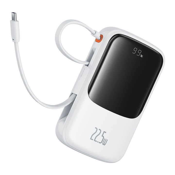 Baterie externa Power Bank Qpow Pro+ (P10067101213 00) Lightning, 2x Type C, USB, 22.5W, 10000mAh, Cable Type C Alb