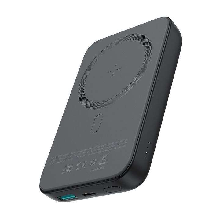 Baterie Externa 10000 mAh Model JR-W020 1 Porturi USB USB-C 20W Cablu Inclus Negru Joyroom