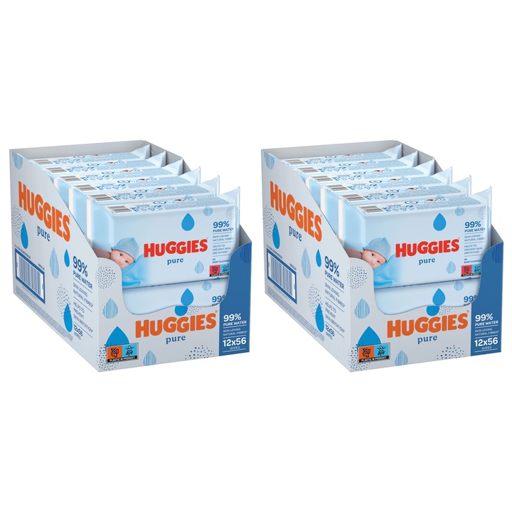 Pachet 2x HUGGIES Servetele Baby Pure 12x56buc