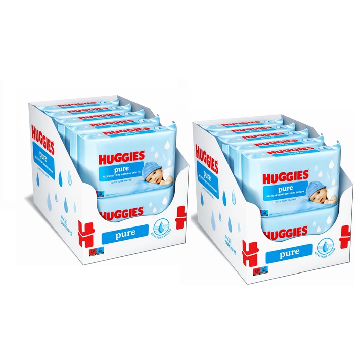 Pachet 2x HUGGIES Servetele Baby Pure 12x56buc
