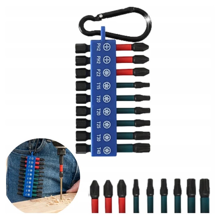 Set biti 1/4" HEX 10 piese PH PZ Torx, otel S2, pentru impact si surubelnita (S11230)