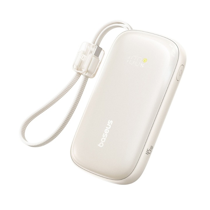 Baterie externa Power Bank EnerFill FC21 Qpow 3 Ultra (E0027Q01) Detachable Cable, 10000mAh, 45W, USB, USB C Natural Titanium Bej