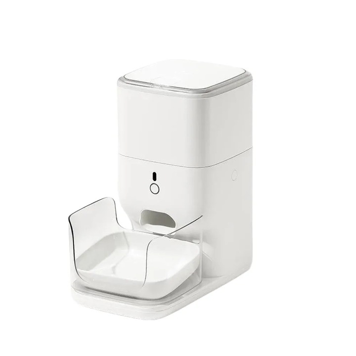 Dispenser smart pentru mancare pisici Catlink, capacitate 4 litri (aprox. 2 kg), potrivit pentru mancare uscata, doua moduri alimentare, realimentare automata cu mancare, indicatoare LED, control prin aplicatie, monitorizare in timp real, alb