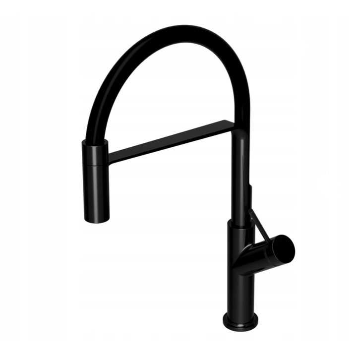 Konyhai csaptelep, matt fekete, flexibilis kifolyócsővel, teljes szerelőkészlettel