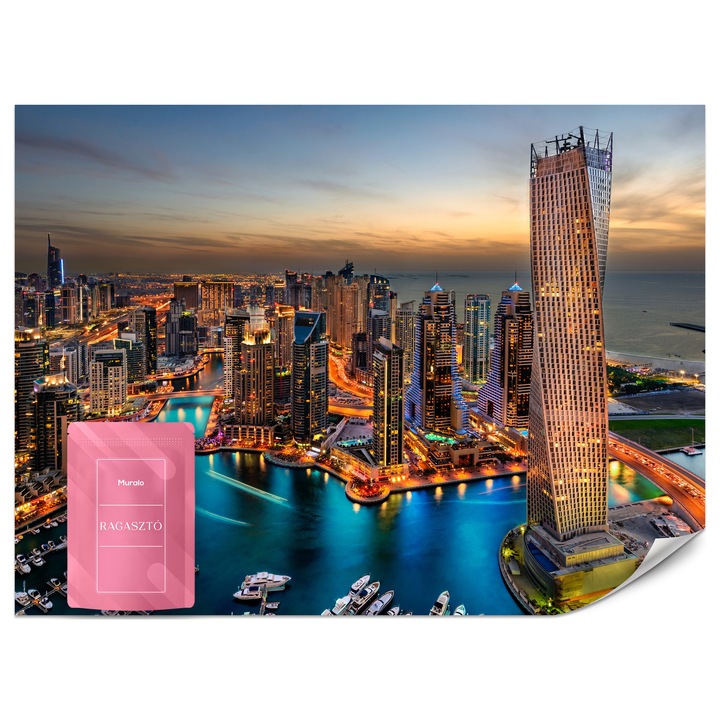 Fotótapéta Muralo Dubai Jachtkikötő 150x105 Éjszaka Modern Nappaliba