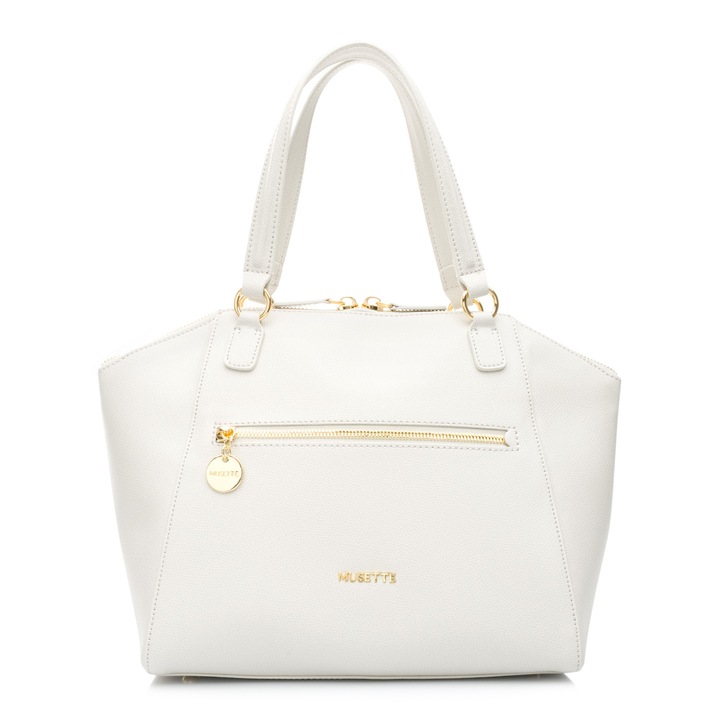 Geanta de umar Musette MIRUNA din piele naturala, Ivoire, 35 x 17 x 26 cm