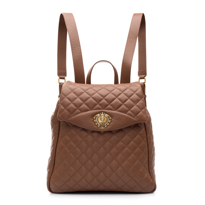 Rucsac dama, Musette, JAQUELINE GM, Piele naturala, Maro, 27 x 12 x 33 cm