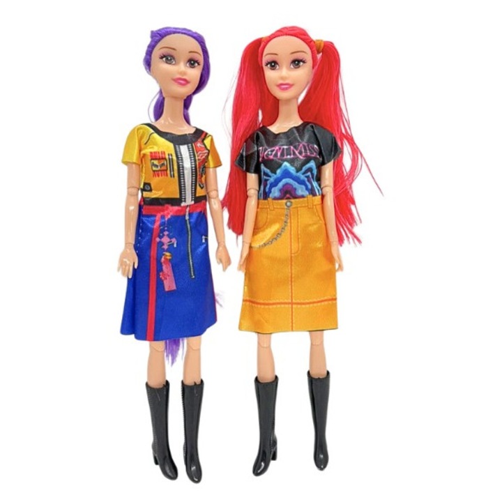 Set 2 Papusi Fashion pentru Fete, 30 cm, Papusi cu Par Mov si Rosu, Jucarie Copii 3+