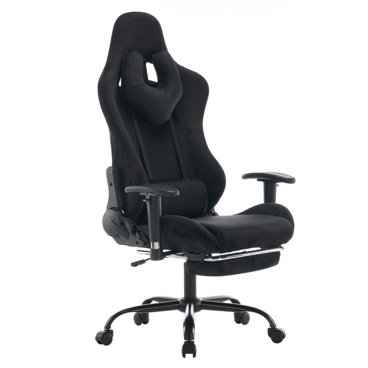 Офис стол, гейминг кадифе пластмаса черно Salop 66x67x129-139 см