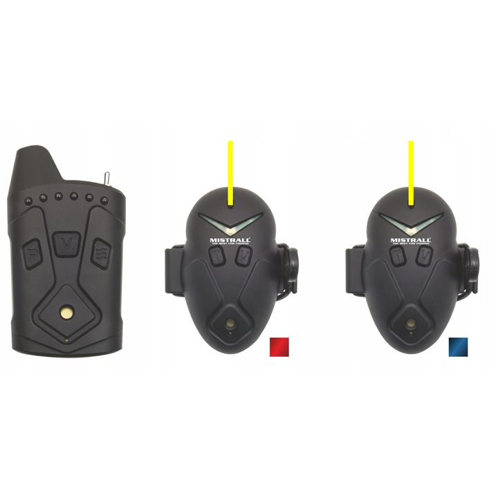 Horgász kapásjelző szett, Mistrall, Catfish Vibro 2+1, 2 db jelző, 1 db központ, tok