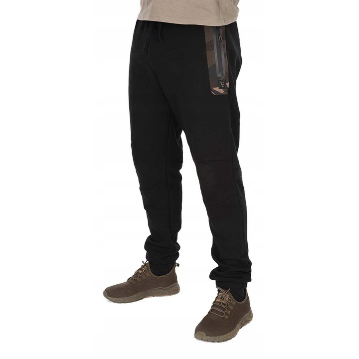 Pantaloni sport barbati, Fox, Black/Camo, material respirabil, buzunare cu fermoar, negru, S INTL