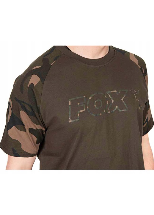 Férfi póló, Fox, Khaki/Terepmintás szegély, raglán ujjú, 100% pamut, 3XL INTL