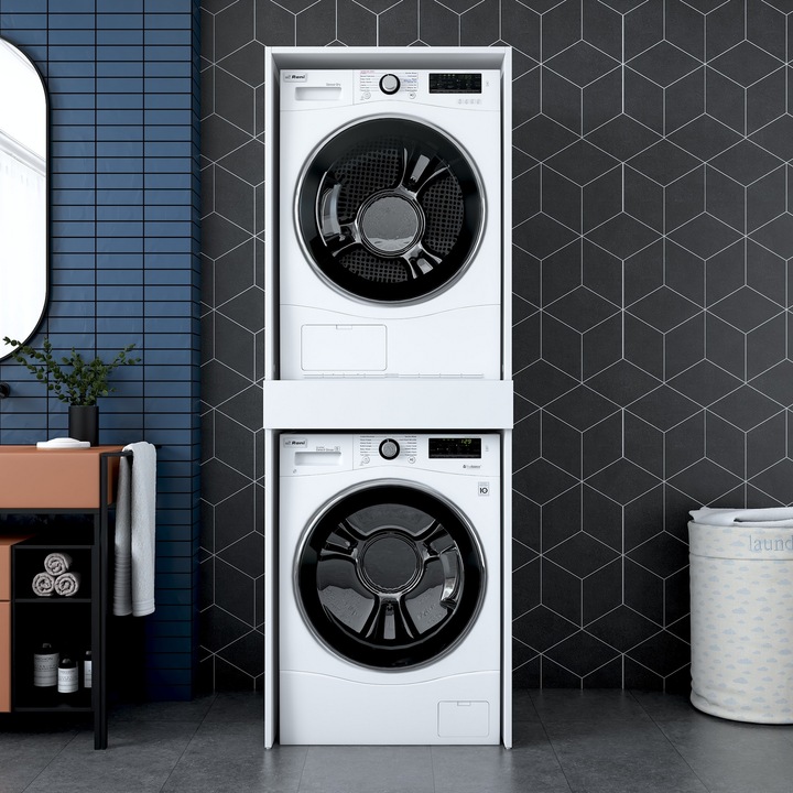 Dulap baie Woody Fashion, alb, 66.6x189x65cm, montabil pe perete