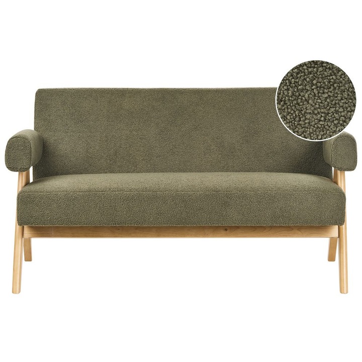 Canapea cu 2 locuri Tamre Boucle Verde/Maro deschis