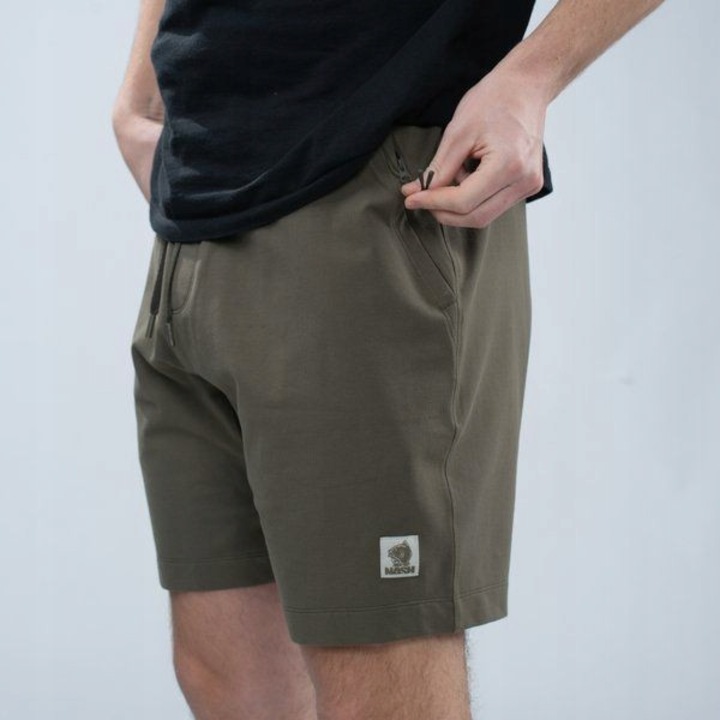 Pantaloni scurti Nash Make It Happen Badge, verde, material frotte, croiala ajustata, buzunare cu fermoar