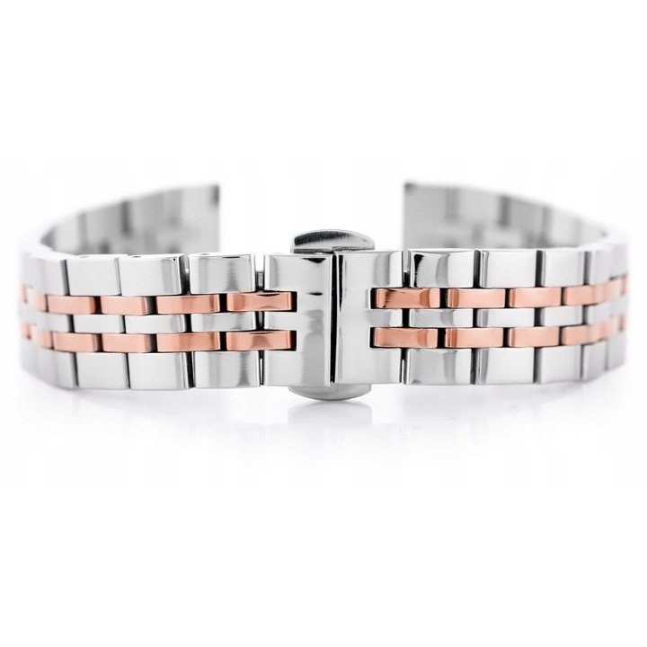 Bransoleta dama PERFECT Model 4, 14mm, argintie-roz-gold, 14x12mm, lungime 17.4cm