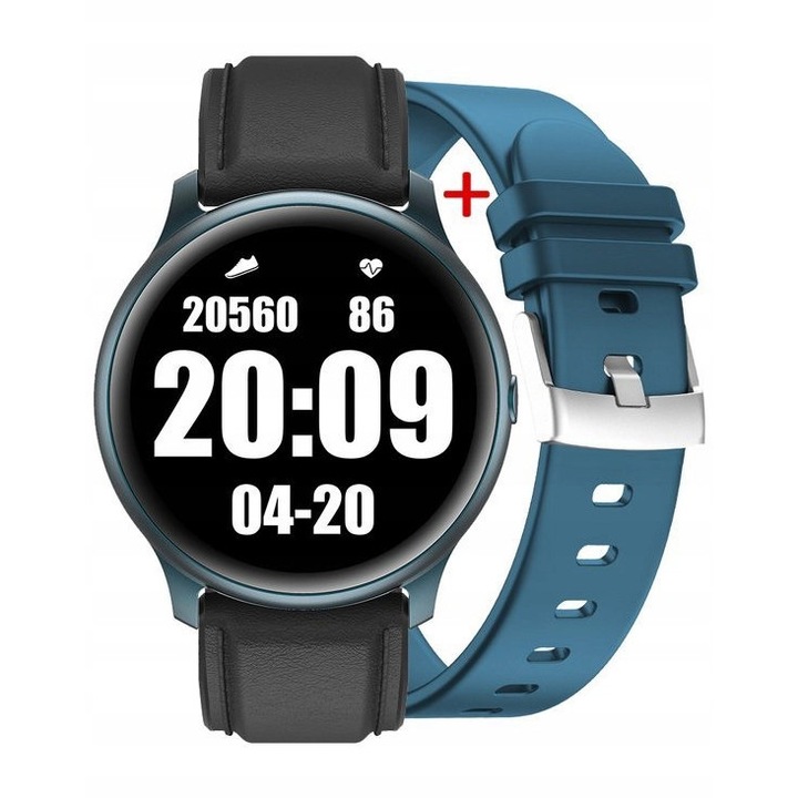 Smartwatch G. Rossi SG003D, ecran AMOLED 1.2", IP68, negru cu albastru, set cu bratara suplimentara