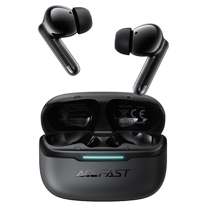 Vezeték nélküli fülhallgató, In-Ear, TWS, Hybrid ANC, Dual-Mic ENC, BT5.4, IPX4 - Acefast (W5) - Fekete