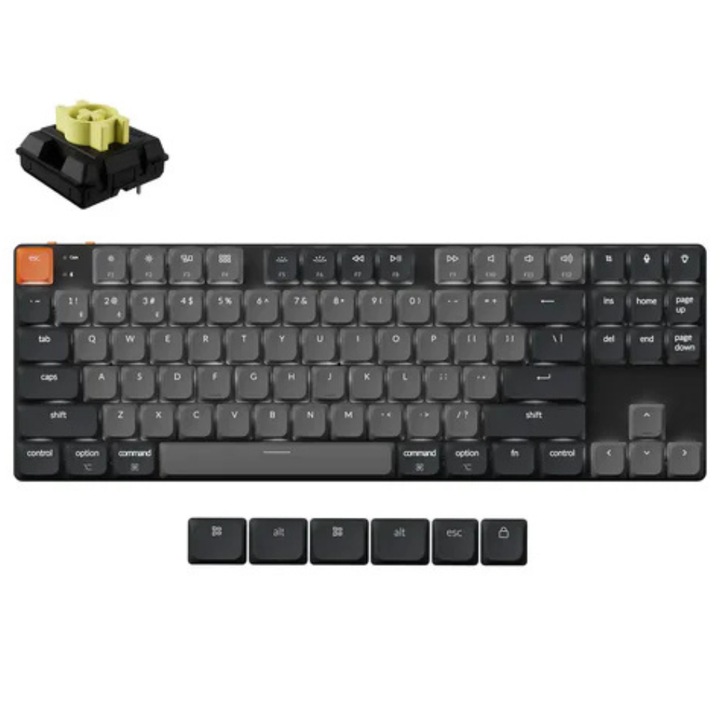 Безжична механична клавиатура Keychron K1 QMK версия 6, Bluetooth 5.1, бял LED, превключвател Keychron Low Profile 2.0 механичен Banana