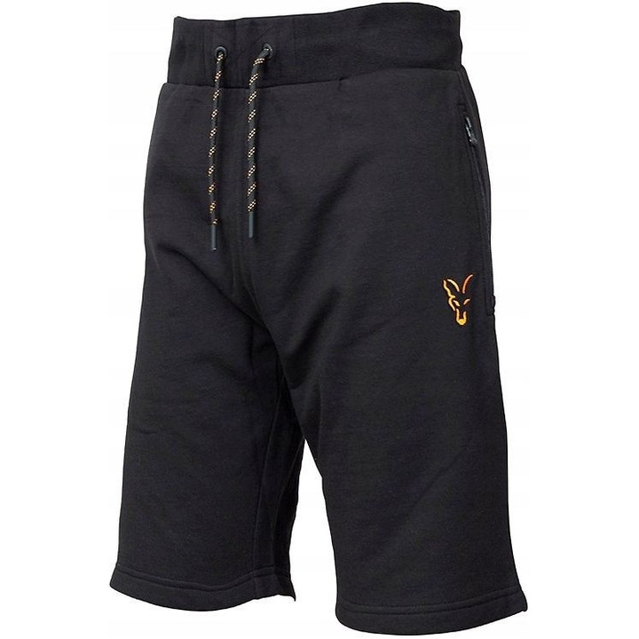 Pantaloni sport barbati, FOX, scurti, negru-portocaliu, cu buzunare, din bumbac si poliester, S INTL