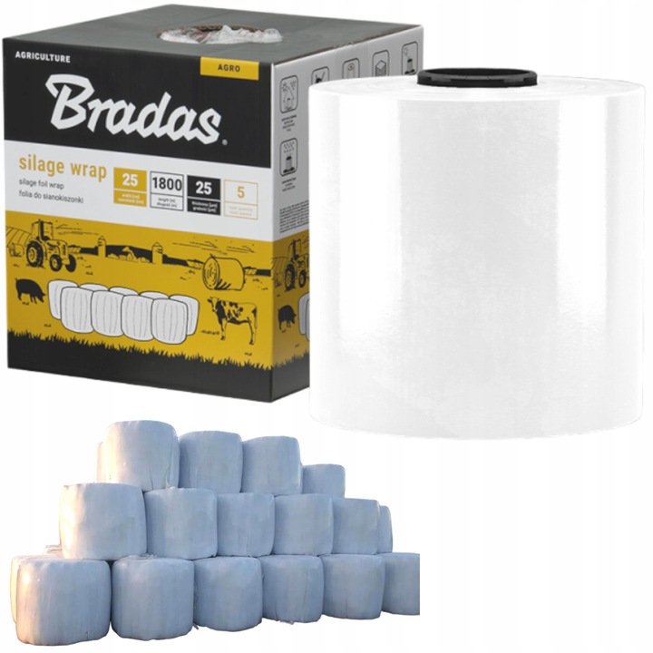 Folie pentru Sianokiszonki Bradas, 0,25x1800m, alb, 5 straturi