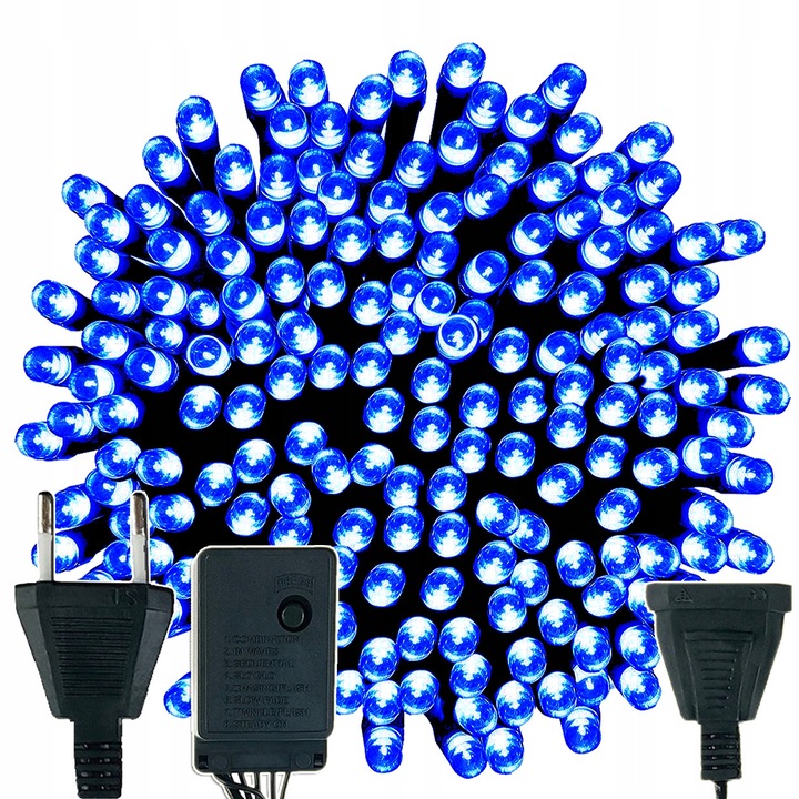 Коледни LED лампички GoGRIZO, комплект от 500 броя, 26м, 8 режима на светене, сини