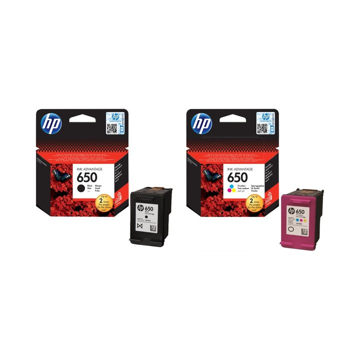 Set cartuse imprimanta HP 650, negru CZ101AE + color CZ102AE, 6,5ml negru, 5ml color