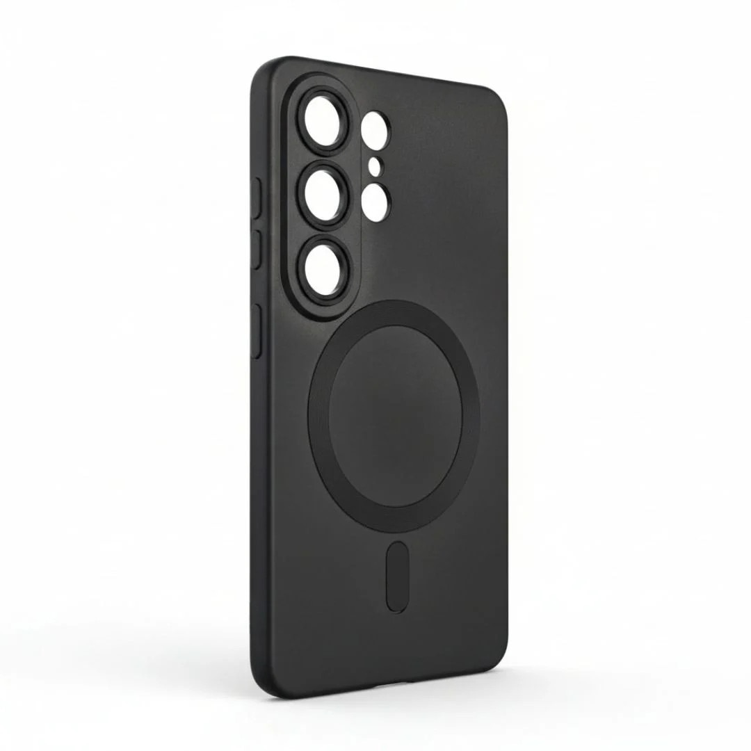 Husa pentru telefon, silicon, neagră mată, pentru Samsung Galaxy S26 Ultra, cu inel magnetic și protecții pentru camere