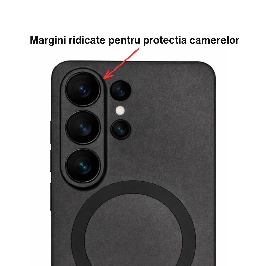 Husa pentru telefon, silicon, neagră mată, pentru Samsung Galaxy S26 Ultra, cu inel magnetic și protecții pentru camere