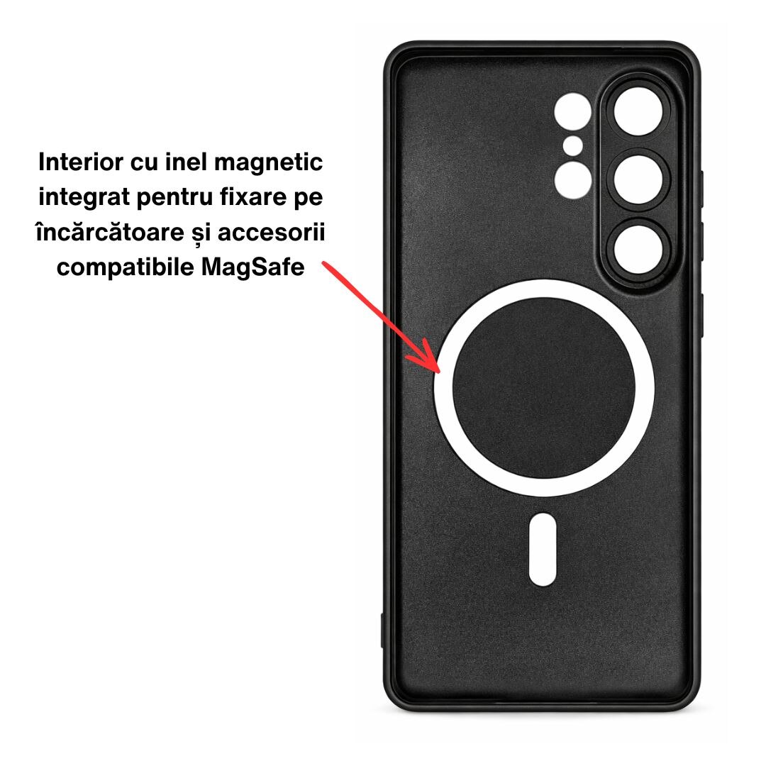 Husa pentru telefon, silicon, neagră mată, pentru Samsung Galaxy S26 Ultra, cu inel magnetic și protecții pentru camere