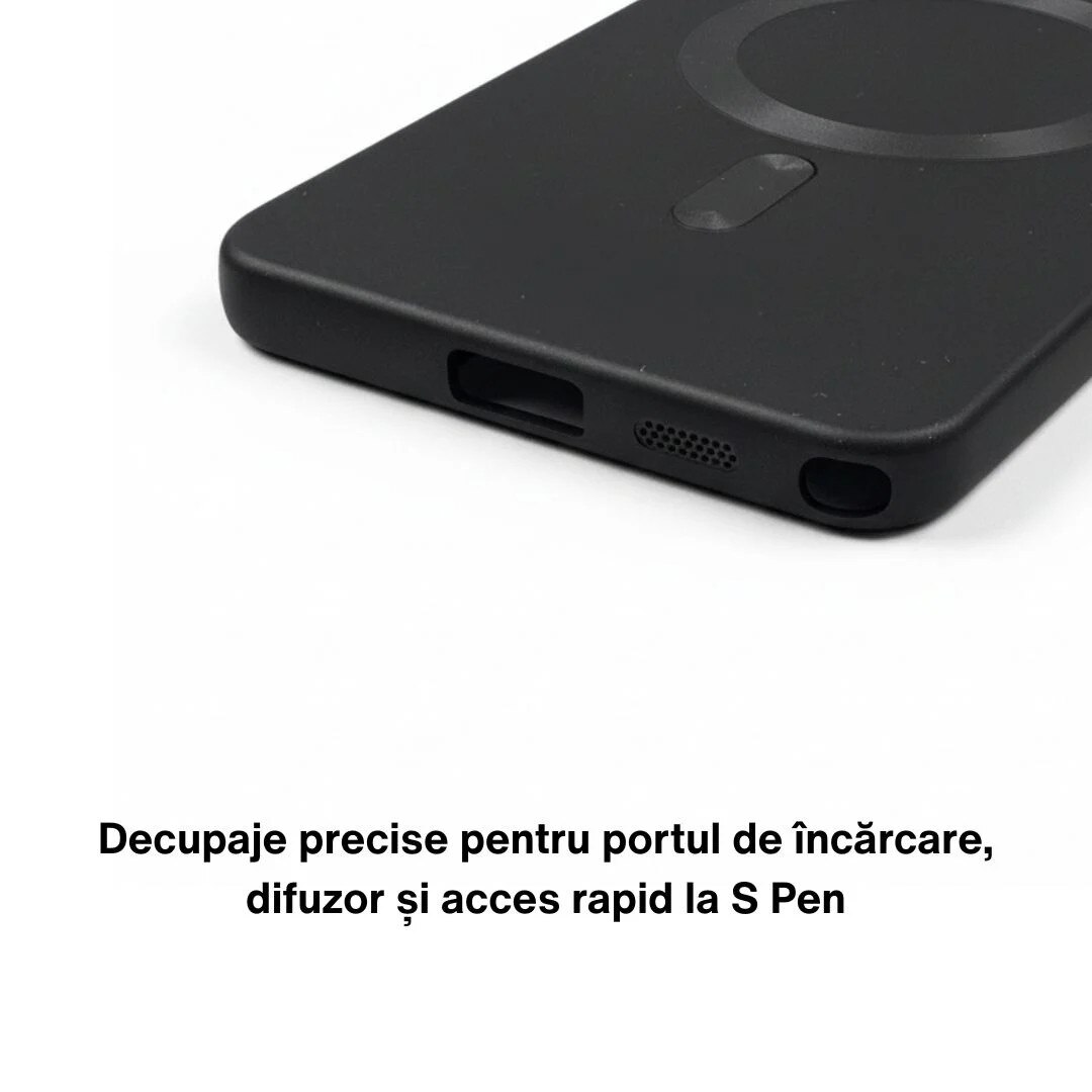 Husa pentru telefon, silicon, neagră mată, pentru Samsung Galaxy S26 Ultra, cu inel magnetic și protecții pentru camere