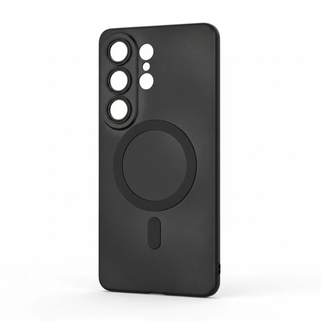 Husa pentru telefon, silicon, neagră mată, pentru Samsung Galaxy S26 Ultra, cu inel magnetic și protecții pentru camere