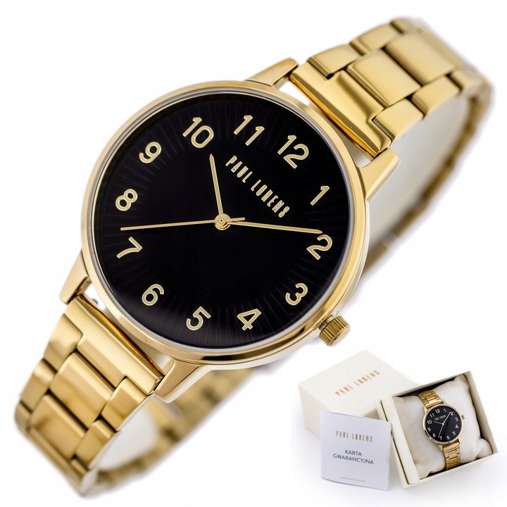 Ceas dama Paul Lorens, 11715B3-1D1, mecanism MIYOTA, culoare neagra, bratara aurie, 37x6,5mm