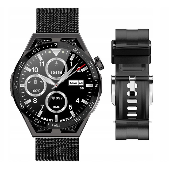 Smartwatch G. Rossi, Rubicon sr033c, 1.35", negru, set cu 2 bratari