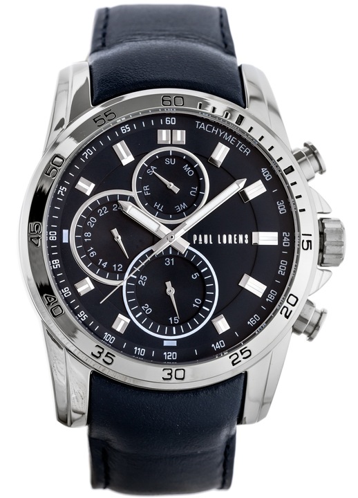 Ceas barbatesc Paul Lorens zg364d, mecanism MIYOTA, curea din piele, culoare albastra, dimensiuni 47x11mm