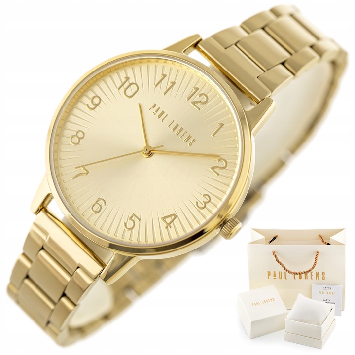 Ceas de dama Paul Lorens Penna, bratara aurie, carcasa aurie, mecanism japonez, 37x37x7mm, set cu cutie si grawer