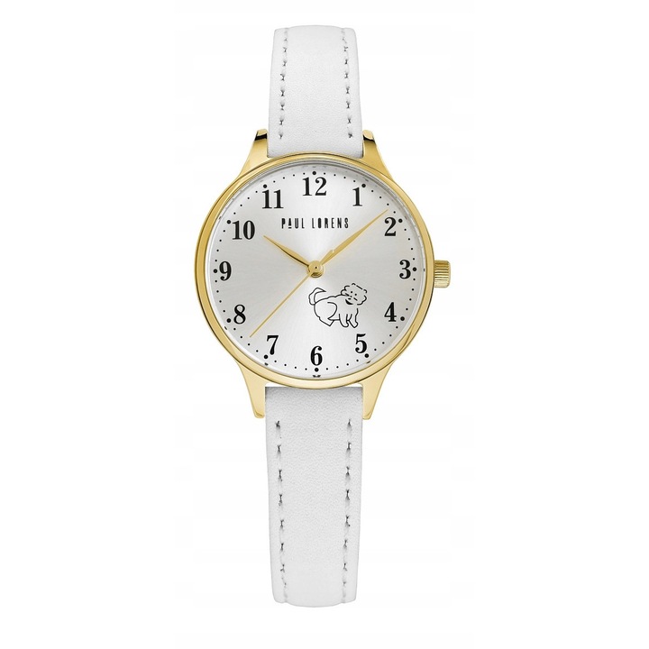 Ceas pentru copii Paul Lorens, model Piesek PL12491A2-3C2, cu carcasa aurie, curea din piele naturala, set cu cutie.
