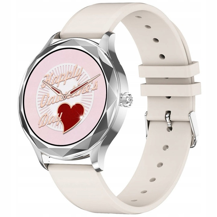 Smartwatch Rubicon, model Pacific SY022C, display HD 1,09 inch, IP67, alb/krem, set cu gravare