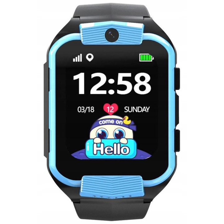 Smartwatch Rubicon Pacific SY028B, GPS, 1.69 inch, IP65, albastru/negru, set cu grawerare