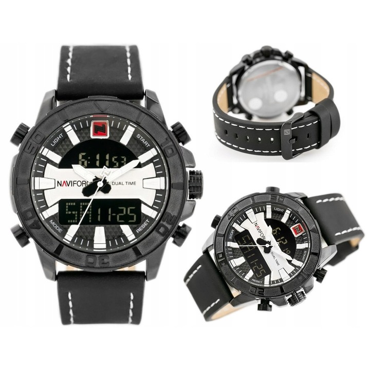 Ceas barbatesc Naviforce NF9114, mecanism SEIKO, functii de calendar si alarma, negru, 50x52x16mm