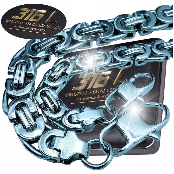 Set bijuterie, lant si bratara, Boston Jewellery, otel chirurgical 316L, argintiu, 23cm x 55cm