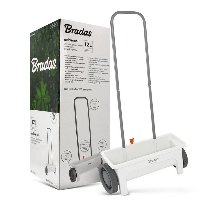 Semanator manual Bradas 12L, alb/gri, latime de lucru 45cm, 10 niveluri dozare