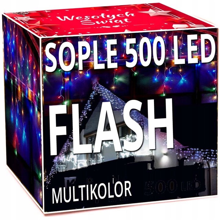 Светеща завеса с 500 LED, многоцветна, 24,2м, флаш ефект, за външна употреба