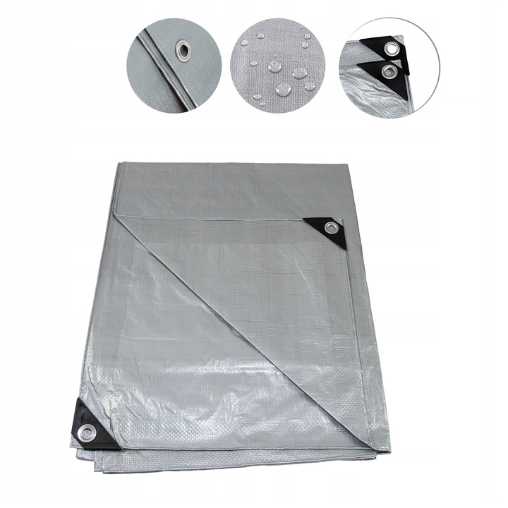 Plandeka Maan 10x18 m, impermeabila, cu filtru UV, argintie, 120g, cu intariri metalice