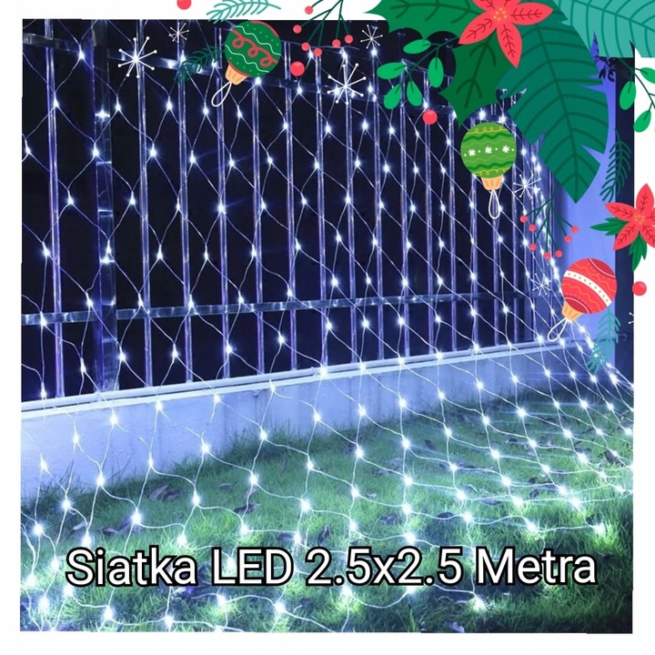 LED мрежа 2.5x2.5м, 196 диода, студено бяло, комплект