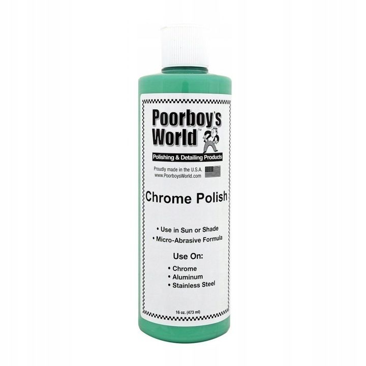 Pasta de polizat pentru metal Poorboy's World, 473ml, crom, aluminiu, utilizare manuala si mecanica