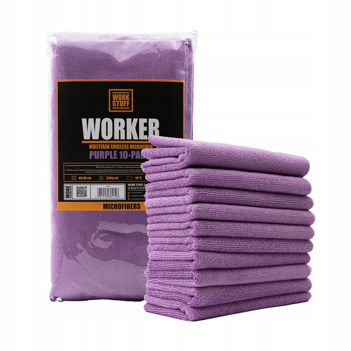 Lavete de microfibra WORK STUFF Worker, set 10 buc, 40x40cm, fiolet, pentru curatare si intretinere auto