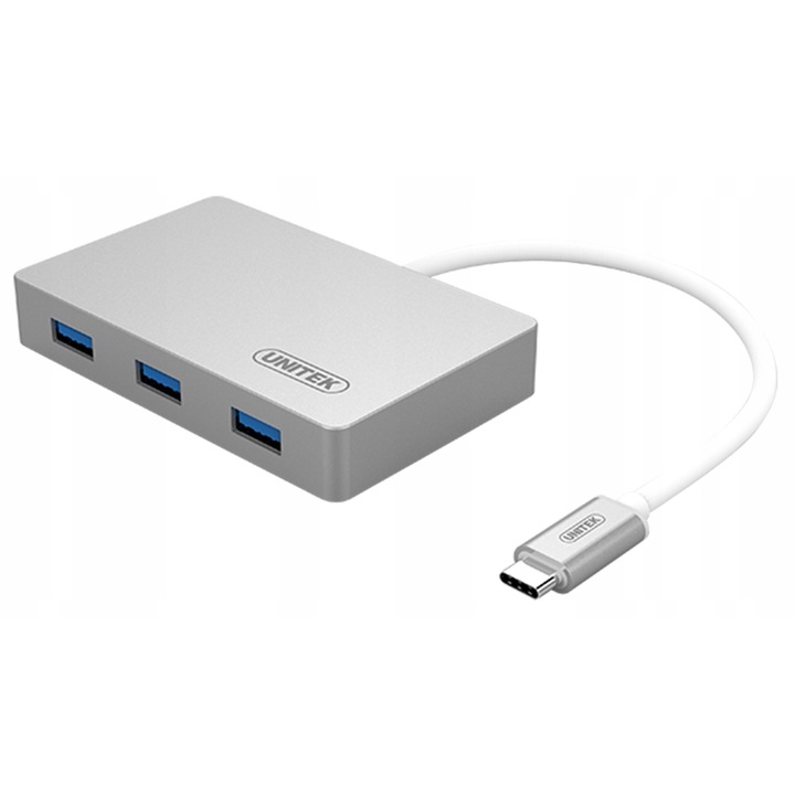 Hub USB-C Unitek 3 porturi, 60W Power Delivery, 5 Gbps, gri, 30cm